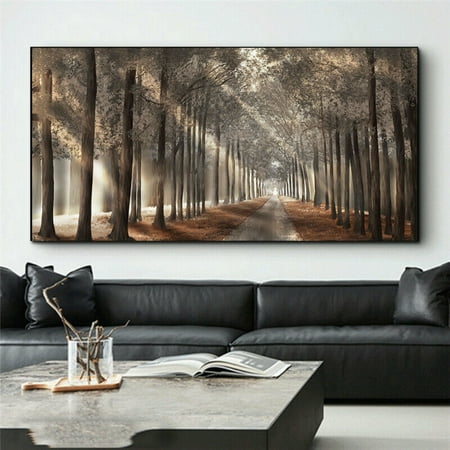 Jlong Forest Canvas Wall Art Living Room Wall Decor Large Nature Unframed Pictures Canvas Artwork Contemporary Wall Art Modern Landscape Foggy Sunshine for Kitchen Office Home Decoration