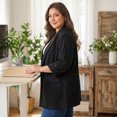 thumbnail image 4 of Agnes Orinda Women's Plus Size Blazer Notch Panel Button Casual Business Outfits Suit Jacket with Pocket 1X Black, 4 of 8