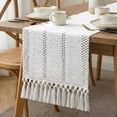 thumbnail image 2 of Macrame Boho Table Runner 72 Inches Long Farmhouse Woven Cotton Home Decor for Dining Room Table Kitchen Island Buffet Console Bridal Shower Party Rustic Farmhouse Kitchen Decor - 12x72 Inch（White）, 2 of 8