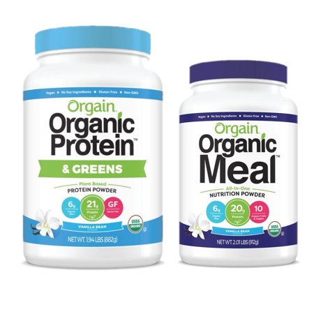 Orgain - Organic Vegan, Gluten Free Plant Based Protein & Greens Powder - Vanilla Bean (1.94 LB) + Meal Replacement Powder - Vanilla Bean (2.01 LB)