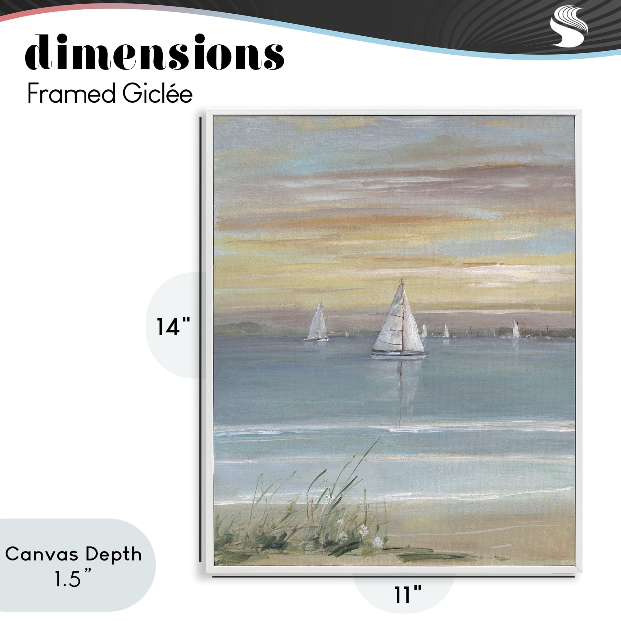 Stupell Industries Coastal Sailboats At Twilight White Framed Giclee Art, design by Sally Swatland