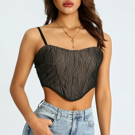 

Bxingsftys Spaghetti Strap Top Women Corset Shirt Sleeveless Ladies Mesh Camisole Shirt