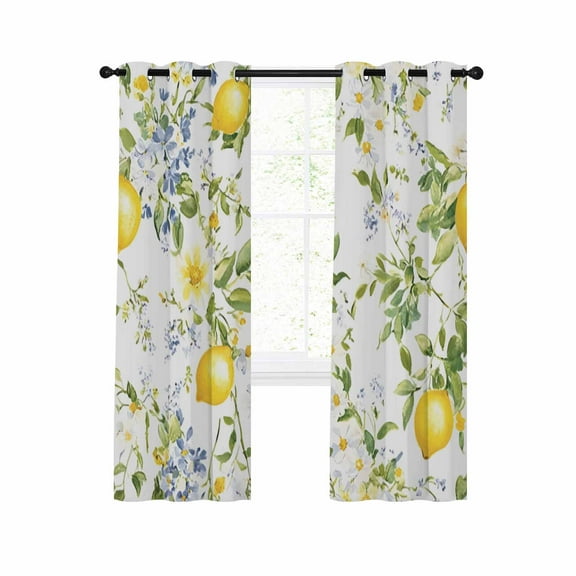 Summer Lemon Blackout Curtains 84 Inches Long for Bedroom, Watercolor Yellow Spring Floral Botanical Thermal Insulated Room Darkening Black Out Window Curtain Panels Grommet Drapes for Living Room