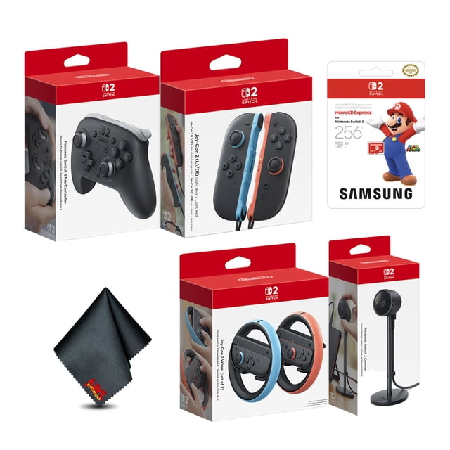 Nintendo Switch 2 Pro Controller + Joy-Con 2 (L)/(R) Light Blue/Light Red + Joy-Con 2 Wheel (set of 2) + Switch 2 Camera + More