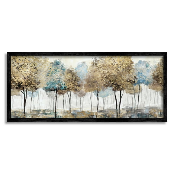 Stupell Industries Rustic Country Orchard Landscape Abstract Tall Trees Landscape Painting Black Framed Art Print Wall Art, 10 x 24
