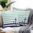 thumbnail image 2 of Blue Anchor Outdoor Pillow Covers Set of 2 Costal Mint Green White Stripes Background Waterproof Throw Pillow Case Decorative Square Cushion Cover for Patio Couch Garden Balcony, 16"x16", 2 of 9