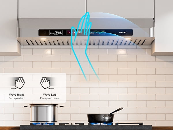 36 inch Range Hood, 900 CFM Powerful Kitchen Vent Hood with Voice/Touch/Gesture Control, Stainless Steel & Tempered Glass