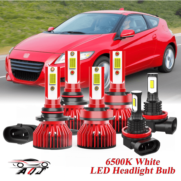 Compatible with Honda CR-Z 2011-2016 LED Headlight Set 6 Pack - 30,000LM 6500K Cool White 600% Ultra-Bright Bulb, Plug & Play