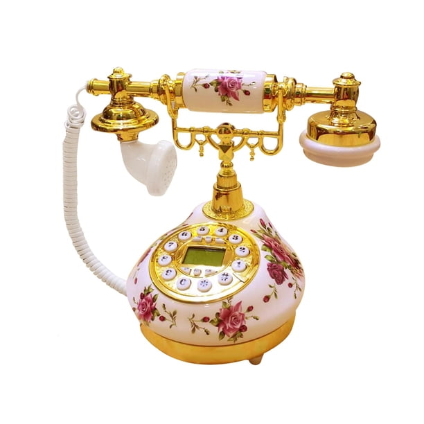 Teléfono fijo antiguo,Teléfono fijo retro europeo Teléfono antiguo,Teléfono retro con cable Pulsador Teléfono clásico,Teléfono Fijo Vintage Mesa Moda Antigua,Teléfono fijo vintage Cafe