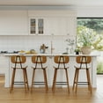 thumbnail image 3 of Guyou Rattan Counter Height Bar Stool Set of 2, 26" Wooden Kitchen Island Chairs with Cane Backrest and Bentwood Legs, Modern PU Upholstered Barstools for Dining Room Bars Coffee Shops, Beige, 3 of 14
