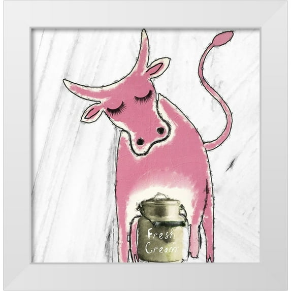 Sommers, Mindy 20x20 White Modern Wood Framed Museum Art Print Titled - Pink Cow