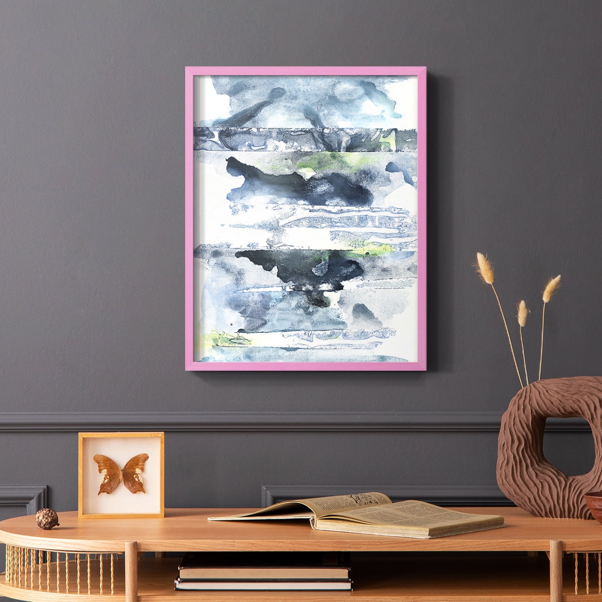 Blue Memories II Framed Print in Pink Solid Wood Framed Print No Nail Hanging