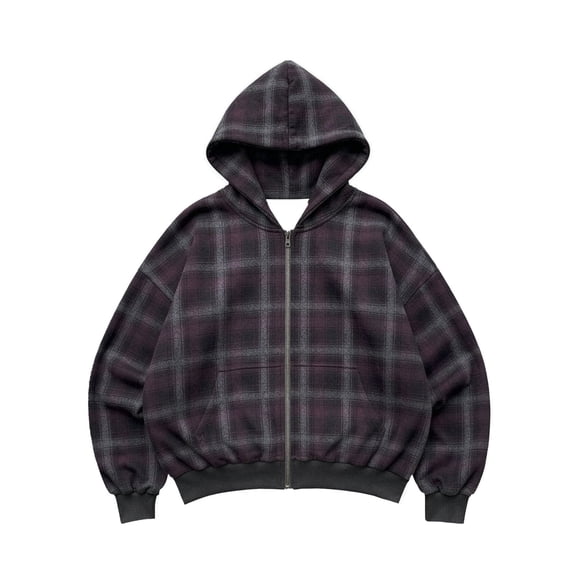 CONROSES Mens Zip Up Hoodies Patchwork Plaid Y2K Long Sleeve Pullover Hoodie for Men Fall Streetwear Hooded Sweatshirts with Pocket