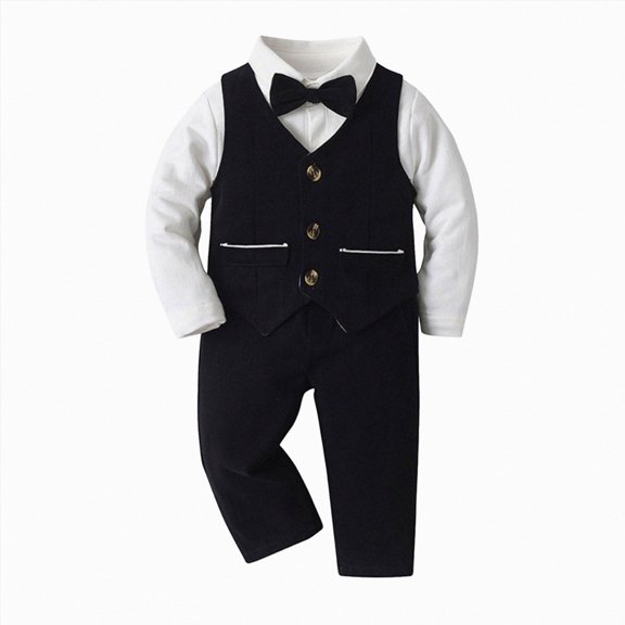 9-12 Months Infant Baby Boys 3Pcs Kids Suit Set Formal Dress Clothes Long Sleeve T Shirt Tops Vest Coat Pants 3 6 9 12 18 24 Months Kids Gentleman Outfits Boys Winter Outfits,Blue