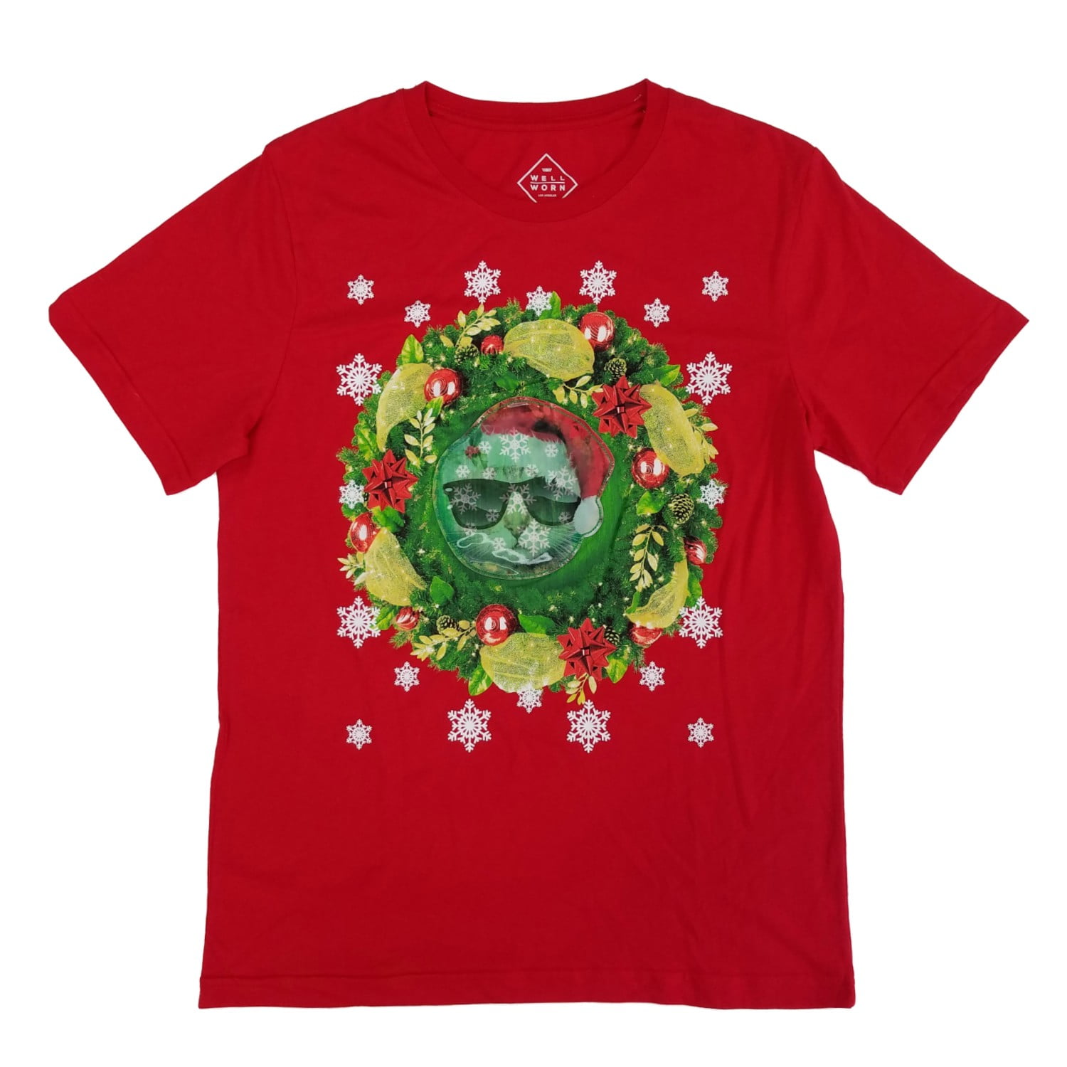 Mens Hologram Cat Snowflakes Christmas Wreath Holiday T Shirt Walmart Com