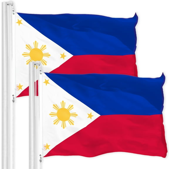 G128 – 2 Pack: Philippines (Philippine) Flag | 3x5 feet | Printed 150D – Indoor/Outdoor, Vibrant Colors, Brass Grommets, Quality Polyester, Much Thicker More Durable Than 100D 75D Polyester
