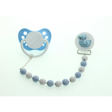 Blue Duck Pacifier Clip with Matching Acrylic Beads