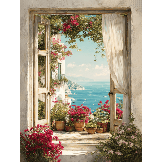 Mediterranean Balcony View Canvas Wall Art 15.75x11.81 Inches