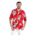 thumbnail image 4 of Couple Assorti Chemise Hawaïenne Luau Aloha Maxi Robe à Manches à Volants en Rouge Hibiscus S, 4 of 4