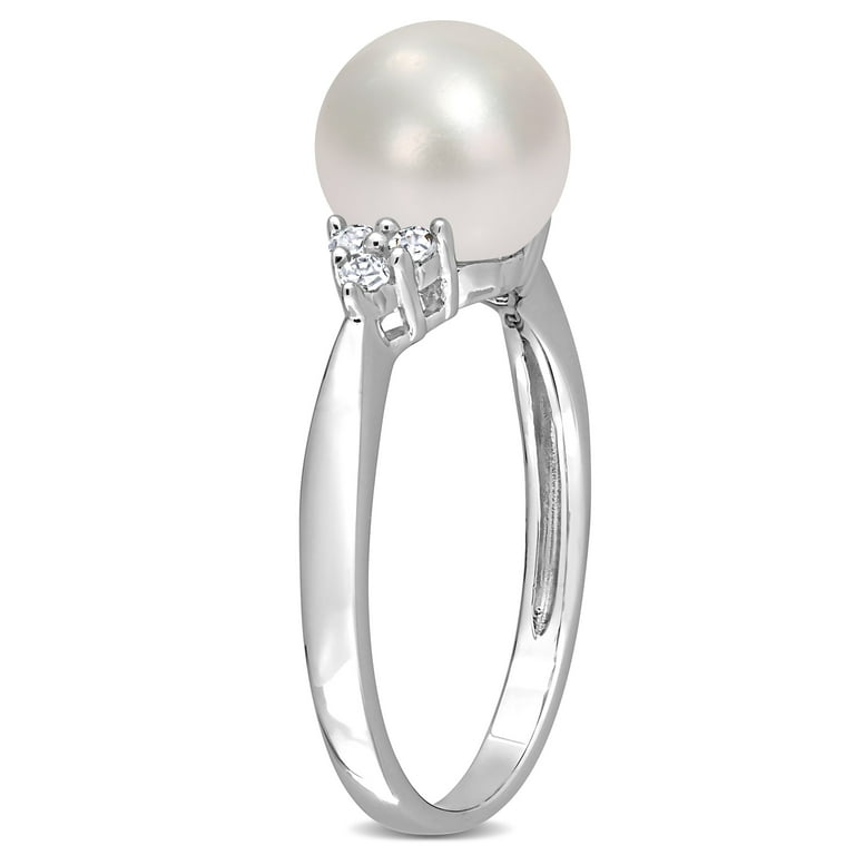 Silvershake White Cultured Freshwater Pearl Sterling Silver Solitaire Ring - Minimalist 925 Silver Ring