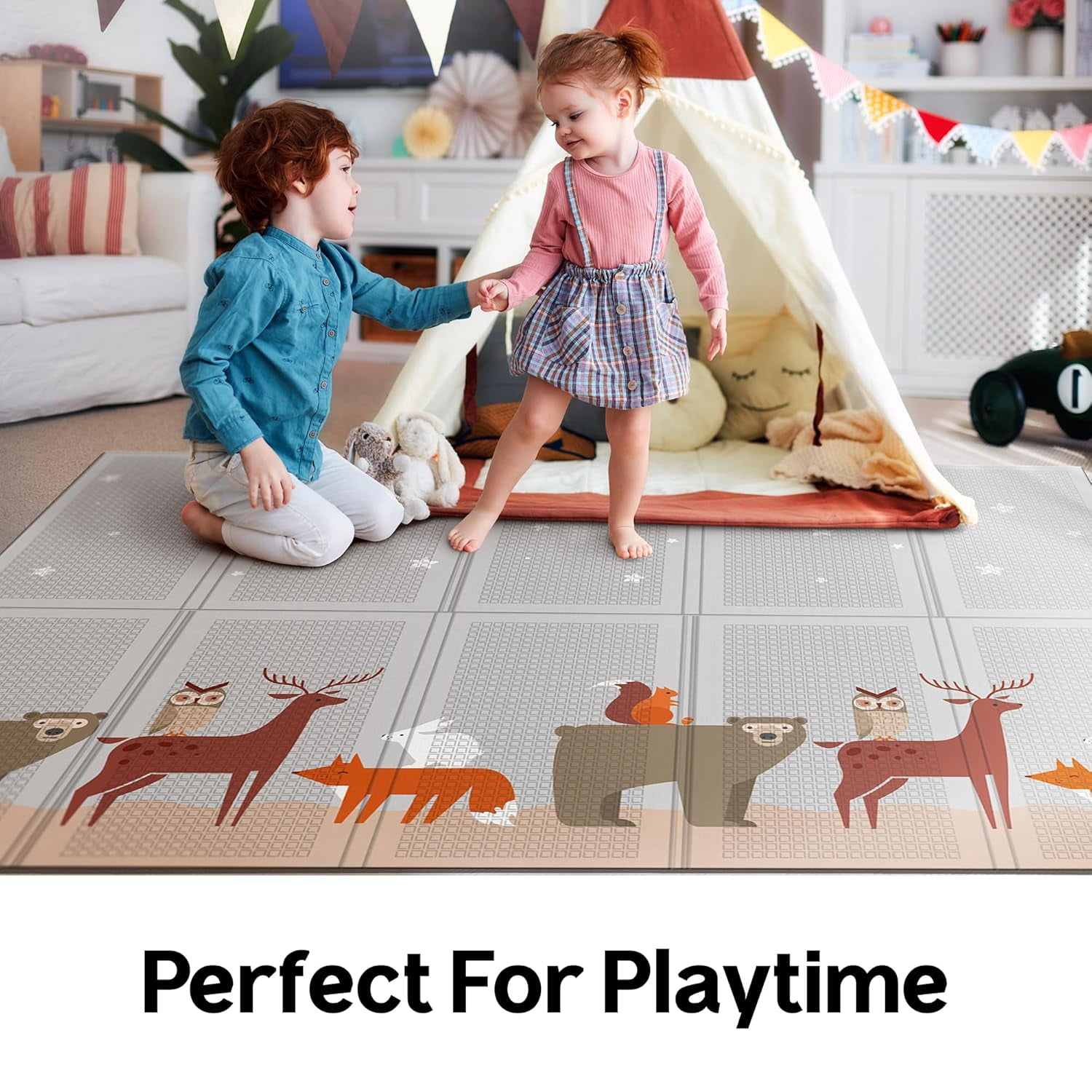 Parklon Baby Play Mat, Foldable & Portable, Large Size (78.7 x 55.1), Indoor, Outdoor, Waterproof, Made in Korea - Midnight Friends