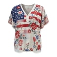thumbnail image 4 of Helii 250th Anniversary Shirt Women Patriotic Blouse Floral American Flag Lace Trim V Neck Batwing Sleeve Loose Fit Boho Vintage 4th of July Summer Top Colorful,L, 4 of 6