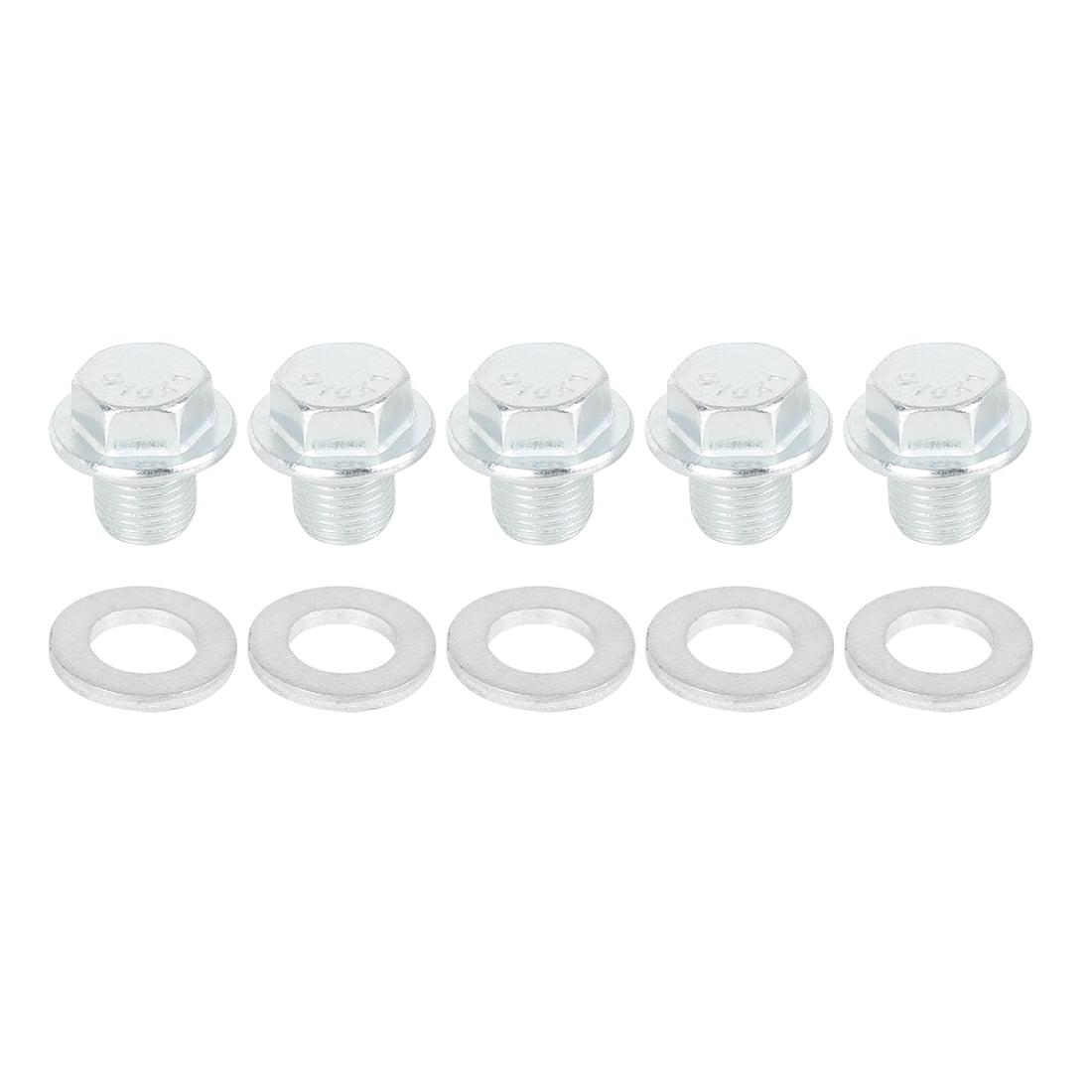 Oil Pan Drain Cap Screw Bolt Plug with Gasket 5 Sets M10x1 Metal Car