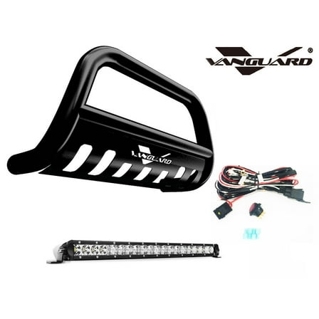 VGUBG-1173BK 3 inch Black Bull Bar with Skid Plate and 20 inch Light Bar