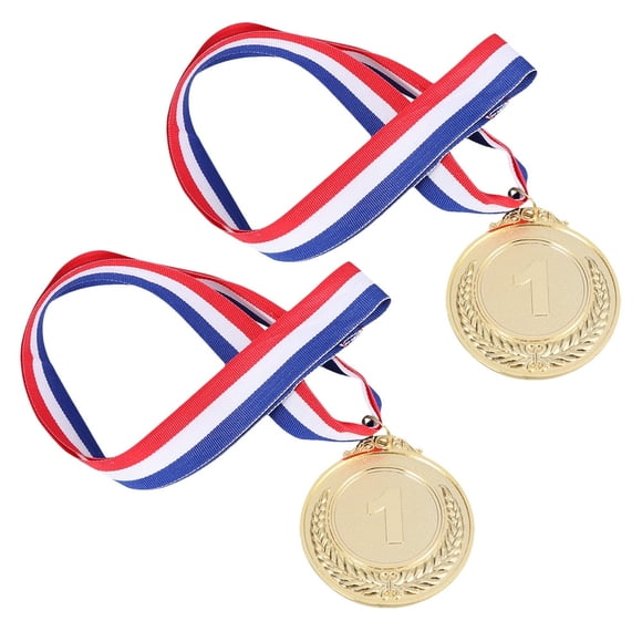 HLONK 2pcs Metal Award Medals with Neck Ribbon Wheats Winner Medal for Sports Games Competition (Golden the First Prize)