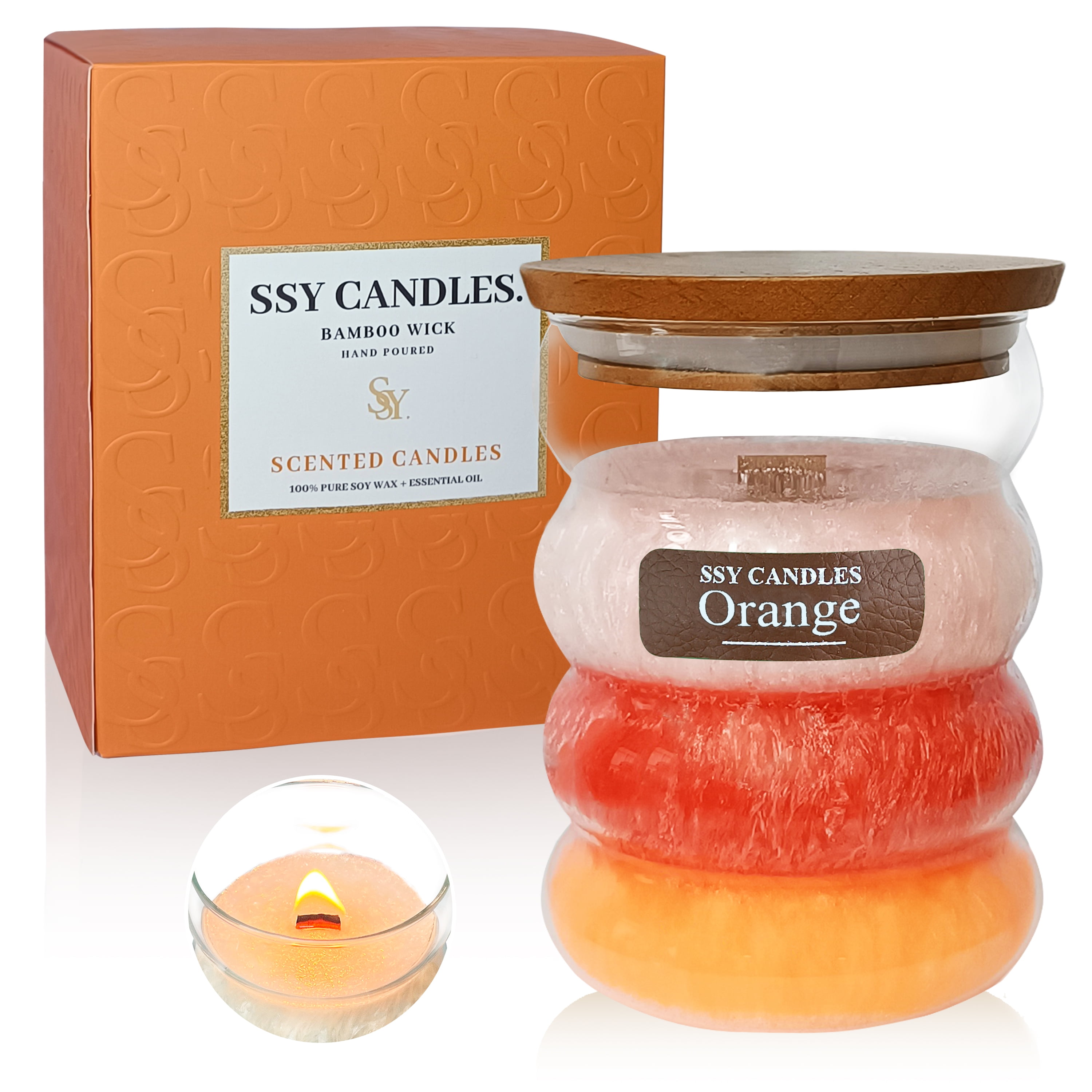 Orange Scented Home Candles Jar Candles 8.4 oz Wooden Wick Candles