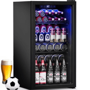 Patiosunny 130 Can Beverage Refrigerator Cooler 3.2 Cu.ft Mini Fridge with Glass Door & Adjustable Shelves, for Home/Office/Bar