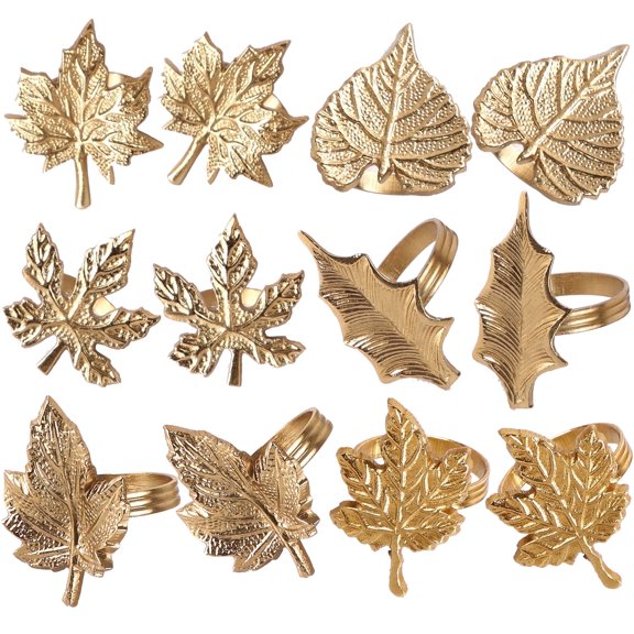 Pack of 12 Napkin Rings for Table Decor - Aesthetic Napkin Holders for Dining, Anniversary, Birthday, Romantic Candlelight Dinner & Wedding - Light Metal Alloy (Antique Gold IV)