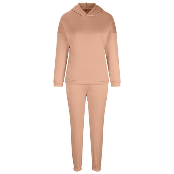 Patlollav Womens Solid Hooded Long Sleeve Sweater Casual Two-Piece Long Sleeve Shirt Set