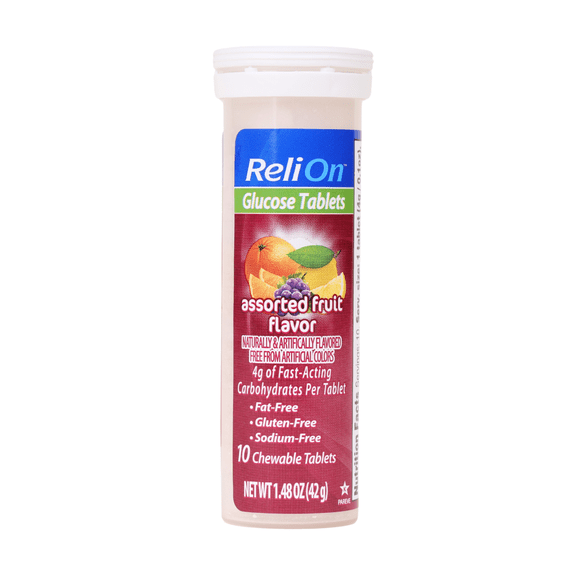 ReliOn Glucose Chewable Tablets, Assorted Fruit Flavors, 10 Count