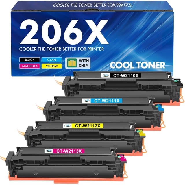 Cartuchos de tóner Cool Toner 206X 206A de alto rendimiento, paquete de 4