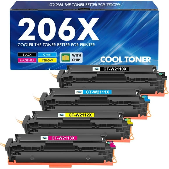 Cartuchos de tóner Cool Toner 206X 206A de alto rendimiento, paquete de 4