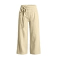 thumbnail image 3 of Textilo Women's Capris High Elastic Waist Wide Leg Capris with Pockets Drawstring Pant Casual Lounge Lightweight Summer Beach Outfit,Khaki S, 3 of 5
