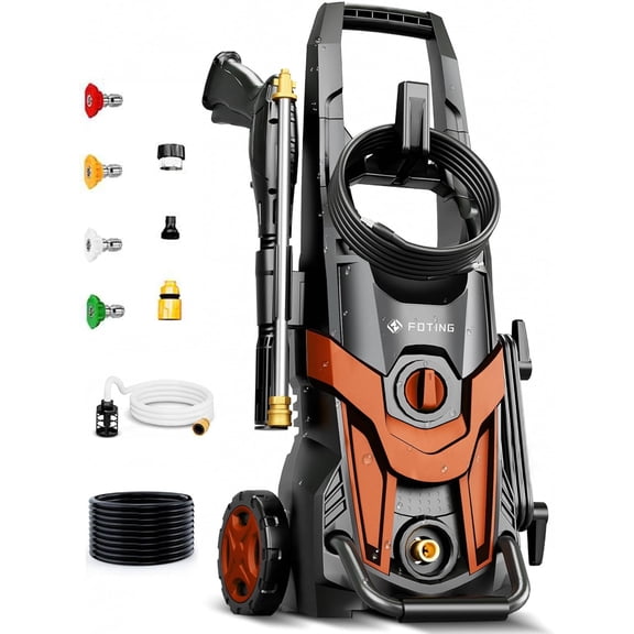 FOTING 4300 PSI at 2.8 GPM 14 Amps Corded Electric Pressure Washers, Quick Connect Tips,Red