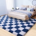 thumbnail image 3 of ZENELESS Fluffy Checkered Rug,5x7 Soft Fuzzy Shag Shaggy Carpet for Living Room Bedroom Kids Room, Dorm Home Decor,White and Sand Blue, 3 of 7