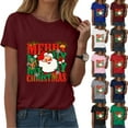 thumbnail image 2 of idosla Merry Christmas Shirts for Women Xmas Buffalo Plaid Tree Shirt Top Short Sleeve Casual Graphic Print T Shirt (Navy, 3XL), 2 of 8