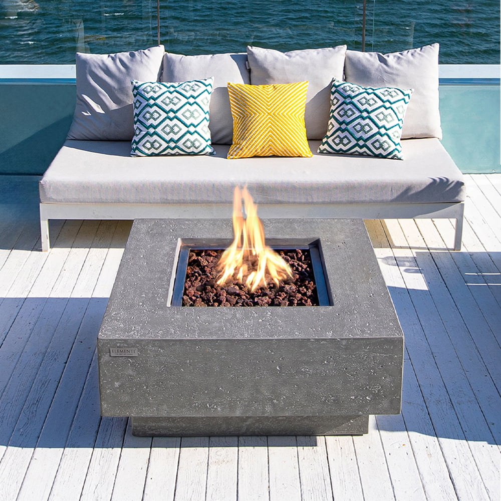 Elementi Manhattan Gas Fire Pit for Outside Outdoor Fire Pit Table Smokeless Fire Pit Concrete Square Fire Table Patio Heater Fireplace 45000 BTUs - Grey, 36 x 36 Inches