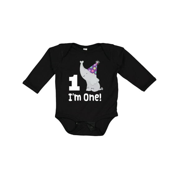 Inktastic Babys 1st Birthday Elephant Zoo Animal Boys or Girls Long Sleeve Baby Bodysuit