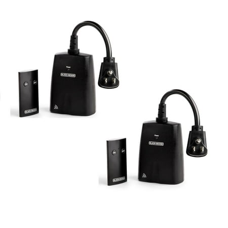 BLACK+DECKER Wireless Outdoor Outlet, 2-Pack of Remote Controls and Grounded Outlets, Weather-Resistant Remote Light Switches