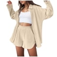 thumbnail image 2 of Short Sets for Women Loose Fit Long Sleeve Button Down Collared Shirt and Shorts 2 Piece Matching Set Work Sets, 2 of 8