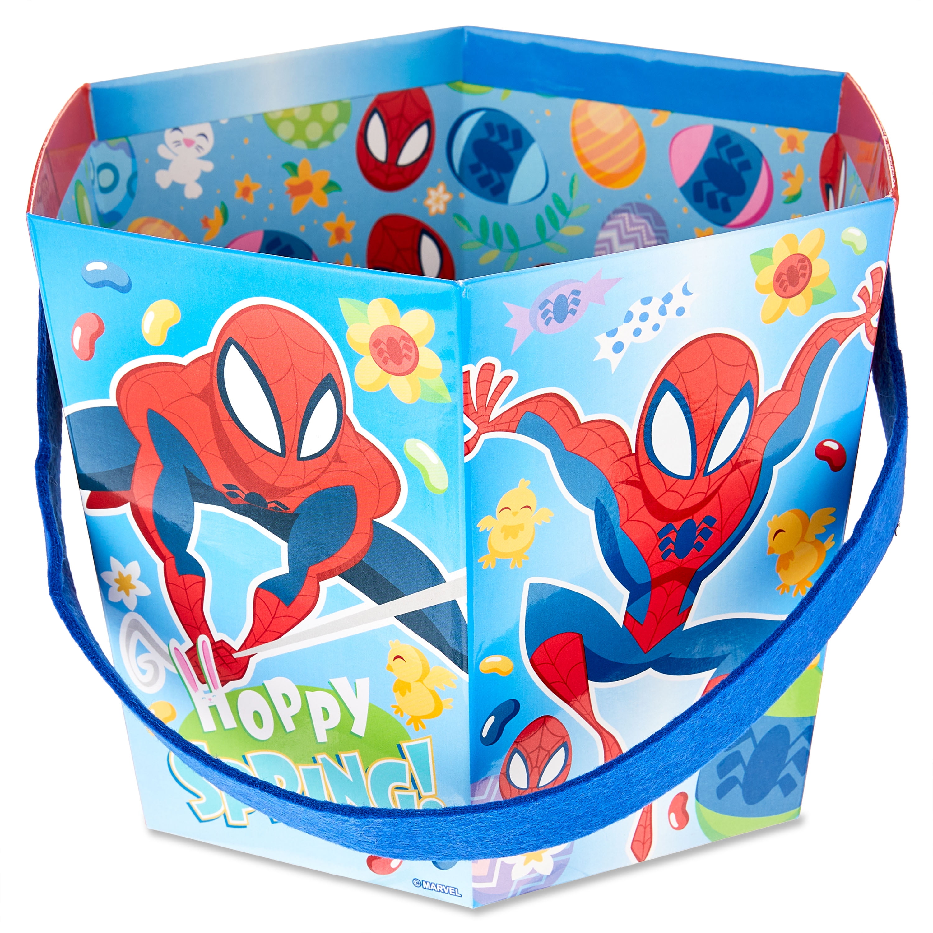Marvel, Spiderman, Cardboard Hexagon Easter Basket with Handle, 8" Wide, Red, Blue, Multi-Color