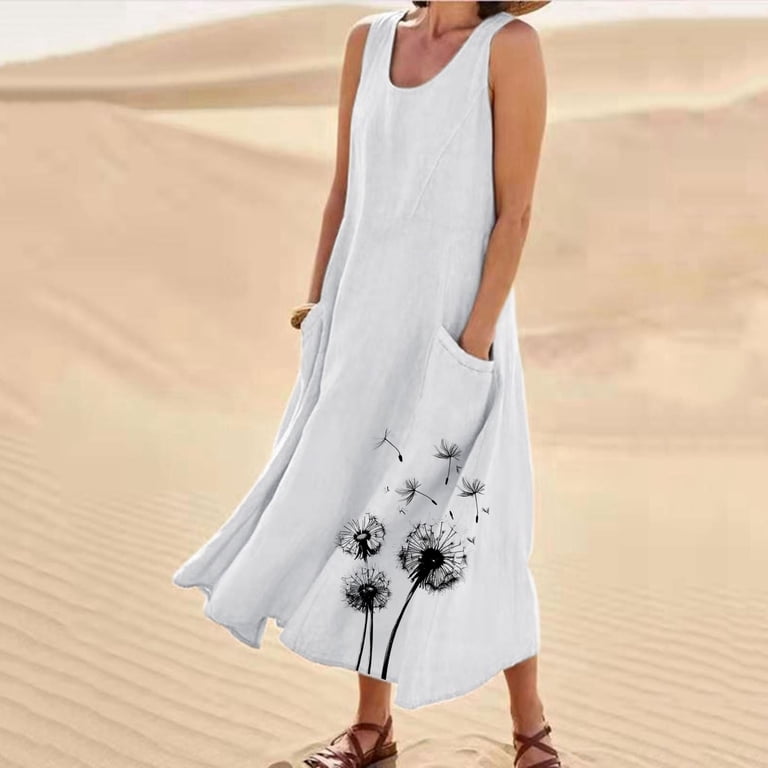 european linen fit & flare midi dress Linen Midi Dress  Comfortable Relaxed Fit Style