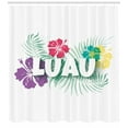 thumbnail image 2 of Luau Shower Curtain, Hawaiian Party Name Typography with Blooming Petals and Leaves in Pastel Tones Print, Fabric Bathroom Set with Hooks, 69W X 70L Inches, Multicolor, by Ambesonne, 2 of 2
