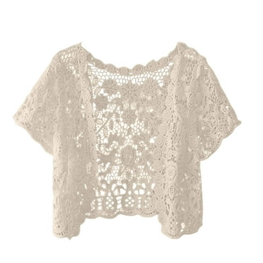 Replio Women Summer Casual Simple Fashion Short Thin Hollow Knitted Lace Versatile Cardigan