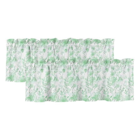 Watercolor Green Floral Valances for Windows Light Filtering Kitchen Curtain Valances 2 Panels Teal Ombre Botanical Summer Rod Pocket Short Window Treatments for Living Room Bedroom 42 Wx18 L