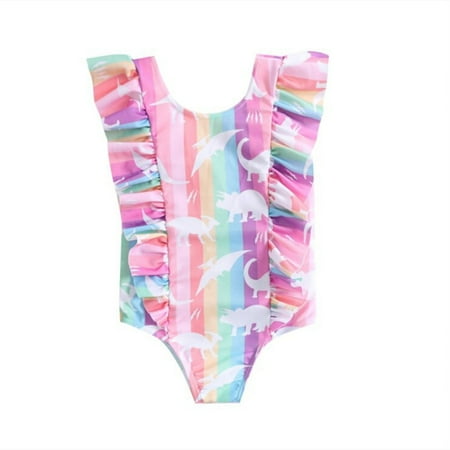 

Phenas Toddler Baby Girls One Piece Swimsuit Ruffle Cartoon Printed Bathing Suit